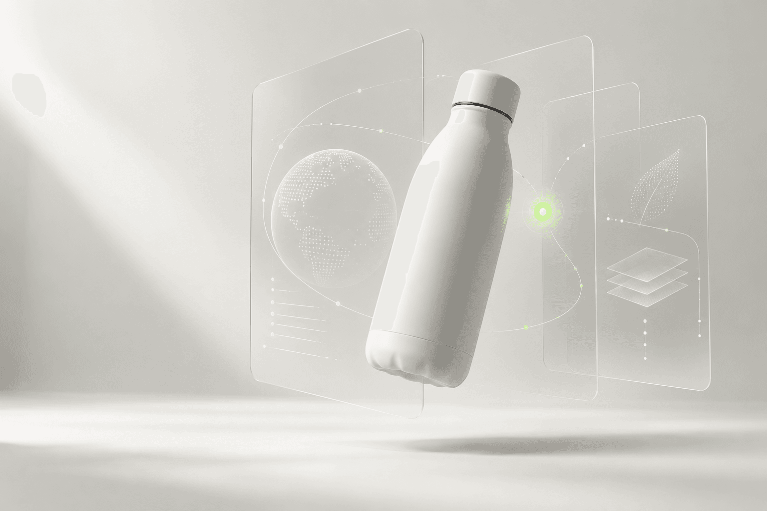 A physical product connected to translucent digital information layers